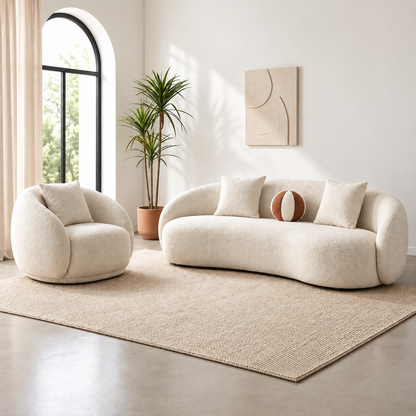 Pack Luna - Ensemble Canapé 3 Places et Fauteuil en Tissu Bouclé