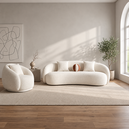 Pack Luna - Ensemble Canapé 3 Places et Fauteuil en Tissu Bouclé